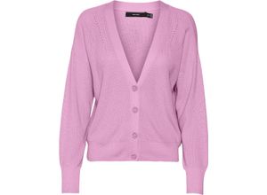 5715509093105 - VERO MODA® Strickjacke V-Ausschnitt Knopfleiste für Damen lila XS
