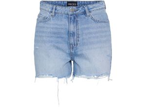 5715510534222 - PIECES Jeansshorts Summer Fransen High Waist für Damen blau XS