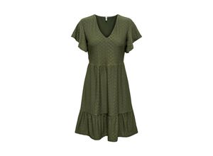 5715517251986 - ONLY Jerseykleid ONLSANDRA S S V-NECK DRESS JRS Ivy Green Unifarben Grün - Gr XS