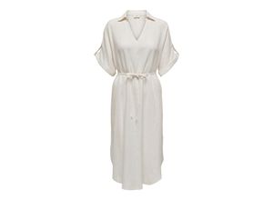 5715517710117 - JDY Leinenkleid JDYPETRA LINEN S S MIDI V-NECK DRESS PNT Cloud Dancer TOASTED COCONUT Gestreift Weiß - Gr XS