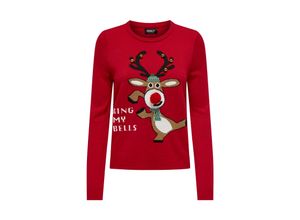 5715520093061 - ONLY Weihnachtspullover ONLXMAS LS O-NECK MIX DETAIL BOX KNT Chili Pepper Bell Reindeer Motivprint Rot - Gr M