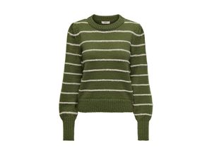 5715520487938 - JDY Rundhalspullover JDYSIGRID LIFE L S ON PUFF PULL KNT NOOS Winter Moss W CEMENT STRIPES Gestreift Grün - Gr M