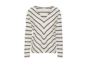 5715603022728 - VERO MODA Langarmshirt VMOTILJE L S V-NECK TOP JRS BTQ GA Birch BLACK & GOLD Gestreift Weiß - Gr M