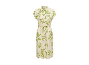 5715603651133 - JDY Midikleid JDYPALERMO S S MIDI SHIRT DRESS WVN Tapioca LIMA BEEN GREEN FLOWERS Animalprint Beige - Gr L