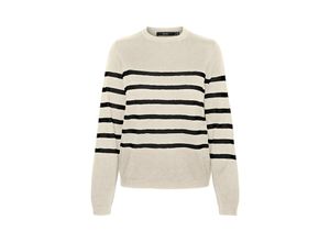 5715605133484 - VERO MODA Rundhalspullover VMSABA PLAIN LS O-NECK PULLOVER GA NOOS Birch BLACK Gestreift Beige - Gr S