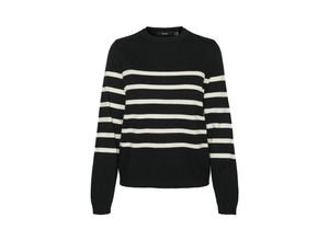 5715605133613 - VERO MODA Rundhalspullover VMSABA PLAIN LS O-NECK PULLOVER GA NOOS Black BIRCH Gestreift Schwarz - Gr XS