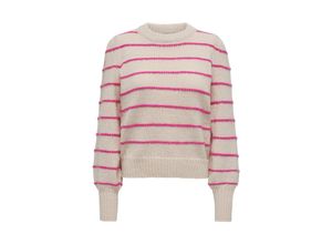 5715606196976 - JDY Rundhalspullover JDYSIGRID LIFE L S ON PUFF PULL KNT NOOS Cement W ROSE VIOLET STRIPES Gestreift Grau - Gr L