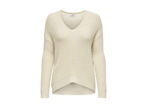 5715607714643 - JDY V-Pullover JDYNEW MEGAN L S PULLOVER KNT NOOS Sandshell W WHITE PLY Unifarben Beige - Gr S