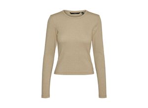 5715607724475 - VERO MODA Langarmshirt VMCHLOE LS LUREX SHORT TOP JRS Silver Mink GOLD LUREX Unifarben Braun - Gr M