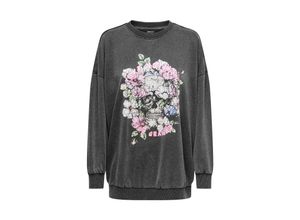 5715608425340 - ONLY Sweatshirt ONLLUCINDA L S AUTENTIC O-NECK SWT Black Skull ranch Motivprint Grau - Gr XL