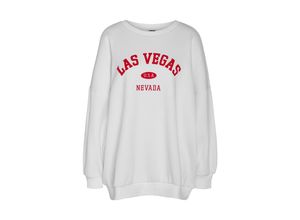 5715610810950 - NOISY MAY Sweatshirt NMPASADENA L S OVERSIZE SWEAT JRS Bright White LAS VEGAS Motivprint Weiß - Gr XS