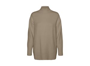 5715611608488 - VERO MODA Stehkragenpullover VMGOLD LS HIGHNECK PULLOVER GA REP Silver Mink W MELANGE Unifarben Braun - Gr XS