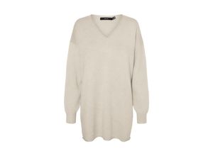 5715611609232 - VERO MODA Longpullover VMGOLD ROLL LS LONG V-NECK PULLOVER GA Birch Unifarben Weiß - Gr XS