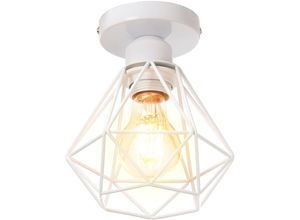 5788799844139 - Retro Industrie Deckenleuchte Küche Wohnzimmer Metall Dekorative Innen Diamantkäfig Deckenlampe Weiß