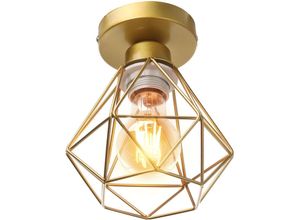 5788799844177 - Retro Industrie Deckenleuchte Küche Wohnzimmer Metall Dekorative Innen Diamantkäfig Deckenlampe Gold