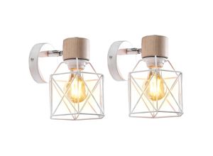 5788799844290 - 2 Stückee Retro Deckenleuchte Holz Eisen Käfig Lampenschirm E27 Wandleuchte für Wohnzimmer - Weiß
