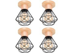 5788799846508 - Wottes - Retro Industrielle Deckenleuchte Holz Metall Deckenlampe Schwarz Käfig Pendelleuchte für Büro Veranda Bar Café 4 Stücke