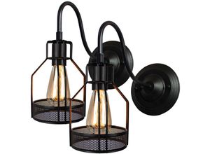 5788799849219 - Wottes - Vintage Industrielle Wandleuchte Schwarz Käfig Wandlampe Metall Deckenleuchte für Wohnzimmer Schlafzimmer Flur 2 Stücke