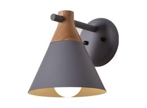 5788799849325 - Wottes - Moderne Industrielle Wandlampe Holz Metall Wandleuchte Grau Innen Wandbeleuchtung für Schlafzimmer Wohnzimmer Flur