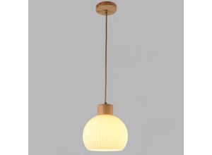 5788799849400 - Wottes - E27 Modern Pendelleuchte Höhenverstellbar Hängelampe Glas Holz Deckenleuchte Lampenschirm Ø20CM