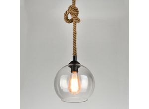 5788799851342 - Wottes - Modern Pendelleuchte Kugel Glas Kronleuchter Höhenverstellbar Hanfseil Hängeleuchte Innen Deckenlampe - Transparent Ø25CM