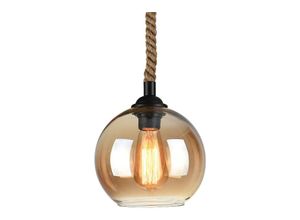 5788799851366 - Modern Pendelleuchte Kugel Glas Kronleuchter Höhenverstellbar Hanfseil Hängeleuchte Innen Deckenlampe - Bernstein Ø25CM