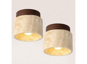 5788799852363 - Wottes - Vintage Deckenlampe Holz Travertin Deckenleuch Design Kreative Hängelampe E27 Ø12CM Warmweißes Licht für Café Bar Büro - 2Pcs