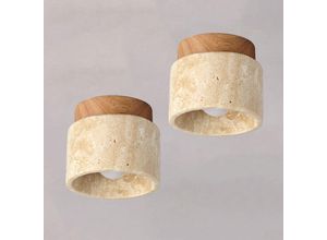 5788799852400 - Wottes - Retro Deckenleuchte Holz Travertin Deckenlampe Warmweißes Licht Ø12CM für Flur Küche Café Restaurant - 2Pcs