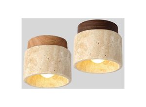 5788799852431 - Wottes - 2 Stücke Retro Deckenlampe Holz Travertin Deckenleuchte Warmweißes Licht Ø12CM für Bar Café Flur Küche Restaurant