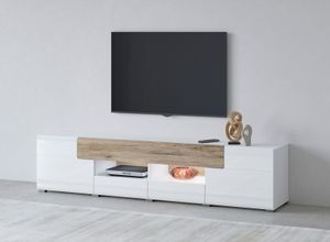 5900488557698 - Lowboard INOSIGN ToledoBreite 209cm trendige TV-Schrank mit dekorative Fräsungen Sideboards weiß (weiß matt hgl san remo eiche) Lowboards TV-Board ohne Beleuchtung TV-Kommode mit viel Stauraum