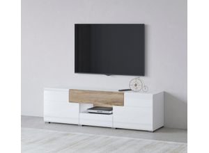 5900488557704 - Lowboard INOSIGN ToledoBreite 159cm trendige TV-Schrank mit dekorative Fräsungen Sideboards weiß (weiß matt hgl san remo eiche) Lowboards TV-Board ohne Beleuchtung TV-Kommode mit viel Stauraum