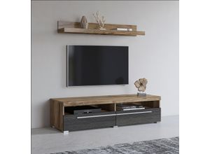 5900488564702 - Lowboard HELVETIA RogerBreite 140 cm stilvolle TV-Kommode inclusive Wandboard Sideboards braun (satin nussbaumfarben darkwood) Lowboards TV-Schrank mit viel Stauraum TV-Board 2 Klappen