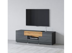 5900488567000 - Lowboard INOSIGN ToledoBreite 159cm trendige TV-Schrank mit dekorative Fräsungen Sideboards schwarz (antrazit matt antrazit hgl alteiche) Lowboards TV-Board ohne Beleuchtung TV-Kommode mit viel Stauraum