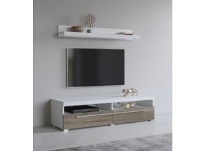 5900488568861 - Lowboard HELVETIA RogerBreite 140 cm stilvolle TV-Kommode inclusive Wandboard Sideboards beige (andersen pinie sonoma trüffel silber) Lowboards TV-Schrank mit viel Stauraum TV-Board 2 Klappen