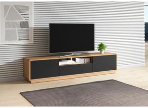 5900488579577 - Lowboard HELVETIA ASTON Sideboards Gr B H T 200 cm x 45 cm x 40 cm taurus eiche schwarz matt 1 braun (taurus eiche schwarz matt) Lowboards Breite 200 cm