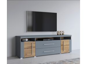 5900488581877 - Lowboard HELVETIA RogerBreite 182 cm stilvolle TV-Kommode 2Türen 2 Schubladen Sideboards grau (grau eichefarben votan) Lowboards TV-Schrank mit viel Stauraum TV-Board