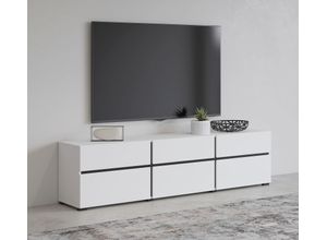 5900488587022 - Lowboard INOSIGN Cross moderne grifflose TV-Kommode3 Klappen 3 Schubkästen Sideboards Gr B H T 180 cm x 482 cm x 40 cm weiss weiss-schwarz 3 weiß (weiß weiß) Lowboards Breite 180 cm TV-Schrank mit viel Stauraum TV-Board