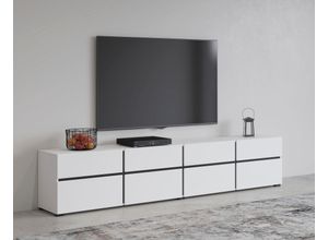 5900488587084 - Lowboard INOSIGN Cross moderne grifflose TV-Kommode4 Klappen 4 Schubkästen Sideboards Gr B H T 225 cm x 482 cm x 40 cm weiss weiss-schwarz 4 weiß (weiß weiß) Lowboards Breite 225 cm TV-Schrank mit viel Stauraum TV-Board