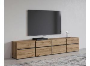 5900488587190 - Lowboard INOSIGN Cross moderne grifflose TV-Kommode4 Klappen 4 Schubkästen Sideboards Gr B H T 225 cm x 482 cm x 40 cm wotan eiche wotan eiche-schwarz 4 braun (wotan eiche wotan eiche) Lowboards Breite 225 cm TV-Schrank mit viel Stauraum TV-Board