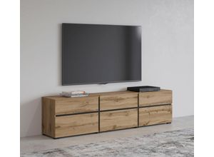 5900488587237 - Lowboard INOSIGN Cross moderne grifflose TV-Kommode3 Klappen 3 Schubkästen Sideboards Gr B H T 180 cm x 482 cm x 40 cm wotan eiche wotan eiche-schwarz 3 braun (wotan eiche wotan eiche) Lowboards Breite 180 cm TV-Schrank mit viel Stauraum TV-Board