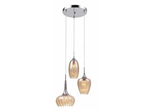 5900644407959 - - Marano - Moderner hängender Anhänger Chrom Tee 3 Licht mit Glas rauchiger Schatten E14