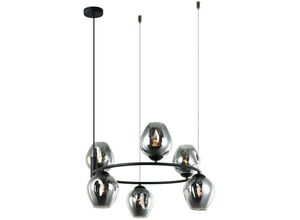 5900644439813 - Roxane - Modern Hanging Pendant Black 6 Light mit Graphit Smoky Shade E27 - Italux