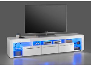 5901730805901 - TV-Schrank STOLKOM Goal weiß (weiß dekor) B200cm H44cm T44cm Spanplatte Schränke 3 Schubkästen 5 offenen Fächern Stellmaß 200 44 44 cm