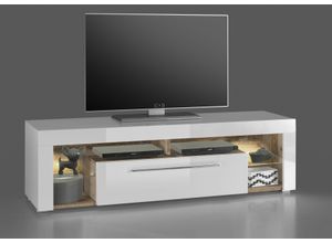 5901730811476 - TV-Schrank STOLKOM Goal weiß (weiß dekor) B153cm H44cm T44cm Spanplatte Schränke Oberboden bis 25 kg belastbar 1 Klappe mit Griff