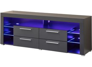 5901730819670 - TV-Schrank STOLKOM Goal schwarz carbon dekor B179cm H66cm T44cm Spanplatte Schränke 4 Schubkästen 6 offenen Fächern Stellmaß 179 66 44 cm