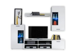 5901730900279 - HBZ - Wohnwand Anbauwand Wohnzimmerschrank Weiss Frontal 1 ca 230 cm breit