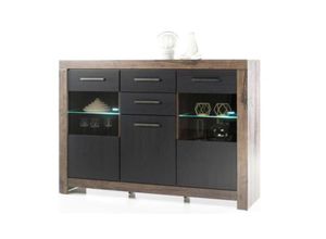 5901730911855 - HBZ - led Highboard balin Kommode Sideboard Eiche Canyon   Schwarz ca 160 x 125 x 4