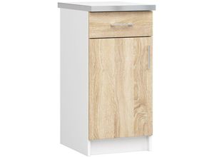 5901738162280 - Akord - Niedriger Küchenschrank Küchengarderobe 40 cm S40 Weiß -White   Eiche Lima Sonoma 1 Regale 1 Schubladen 1 Türen1