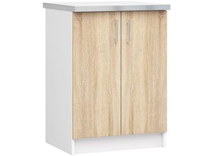 5901738163294 - Akord - Niedriger Küchenschrank Küchenschrank 60 cm S60 Weiß -White   Eiche Lima Sonoma 2 Regale 2 Türen1