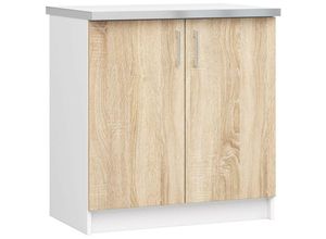 5901738163430 - Akord - Niedriger Küchenschrank Küchengarderobe 80 cm S80 Weiß -White   Oak Lima Sonoma 2 Regale 2 Türen1